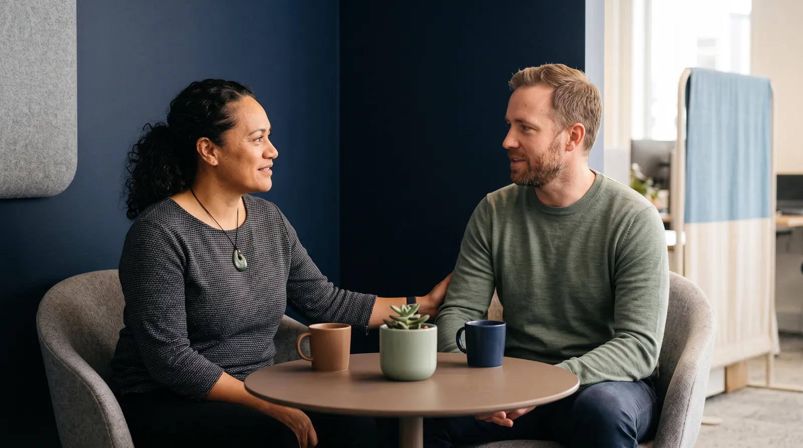 A supportive workplace wellbeing conversation in New Zealand